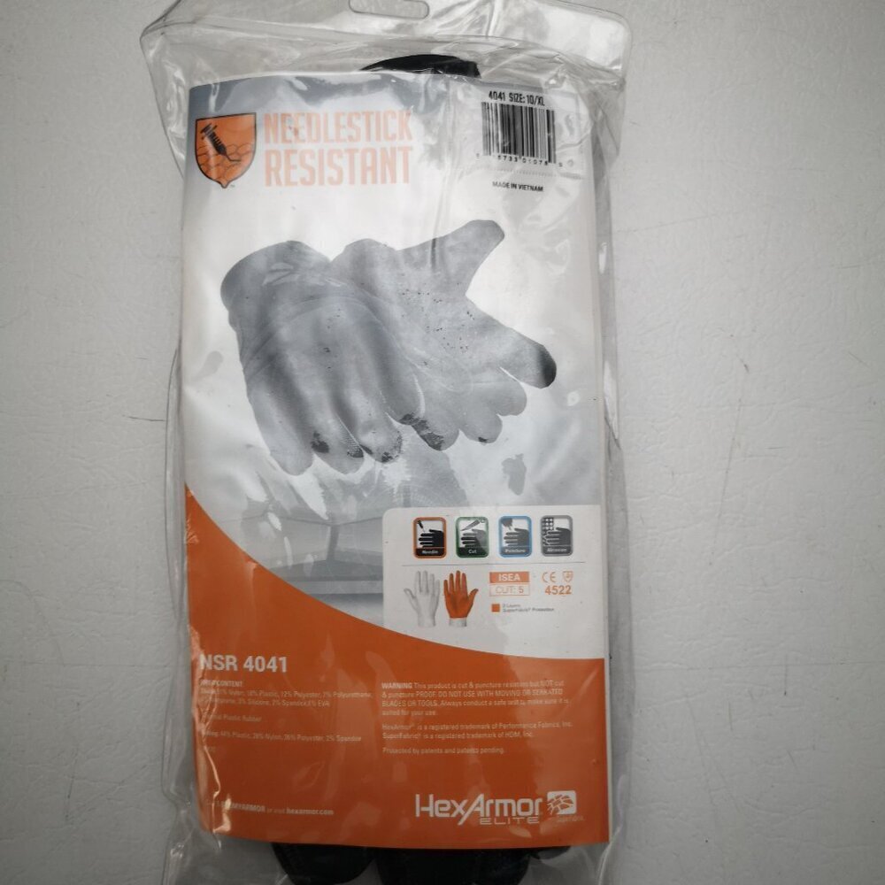 New Hex Armor Elite Needlestick Resistant Men's Size 10/XL Black Gloves #NSR4041